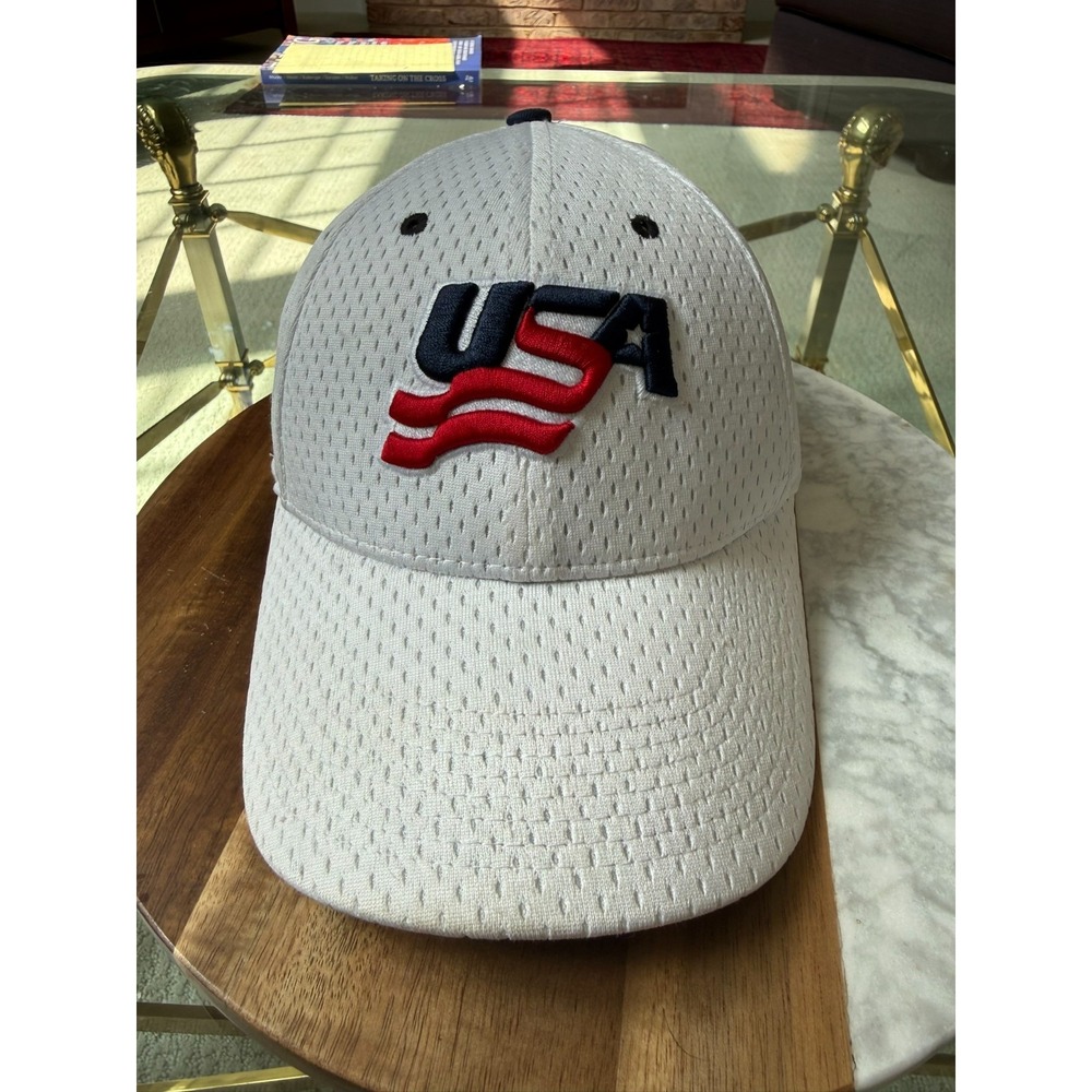Nike Legacy91 USA Hockey Hat Mens OSFM White Dri-FIT Mesh Flex Fit Cap Swoosh